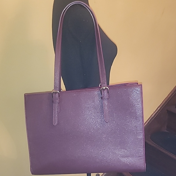 LOVEVOOK Deep Plum Vegan Leather Laptop Tote Bag NWOT 17.3" Work Purse - Picture 7 of 8